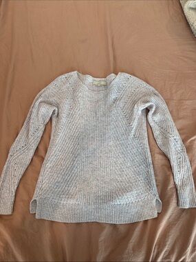 LOFT Light pink and blue Crewneck Pointelle-Detail Sweater